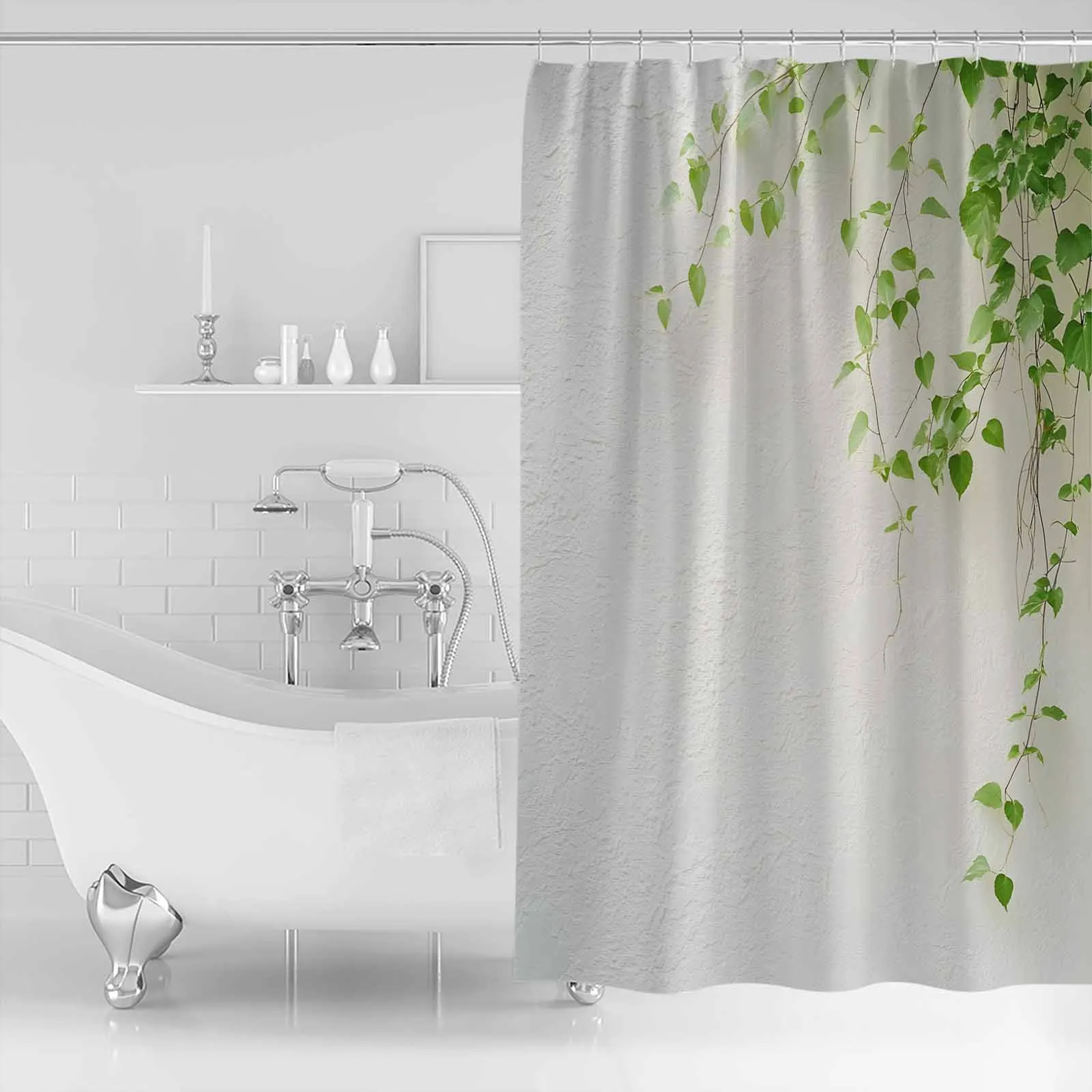 

Spring Garden Leafy Nature Shower Curtain Bathroom Decorative Waterproof with Hooks