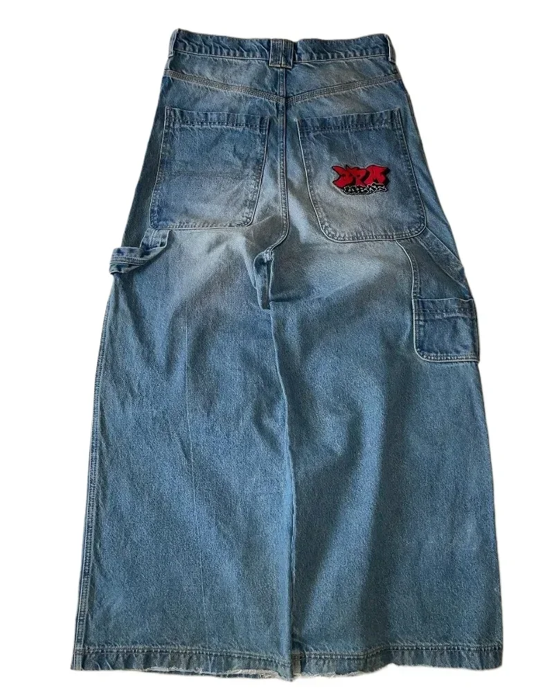 Calça larga Harajuku Hip-Hop masculina e feminina, gráfico retrô da caveira, calça jeans larga bordada, gótica, cintura alta, nova, Y2K