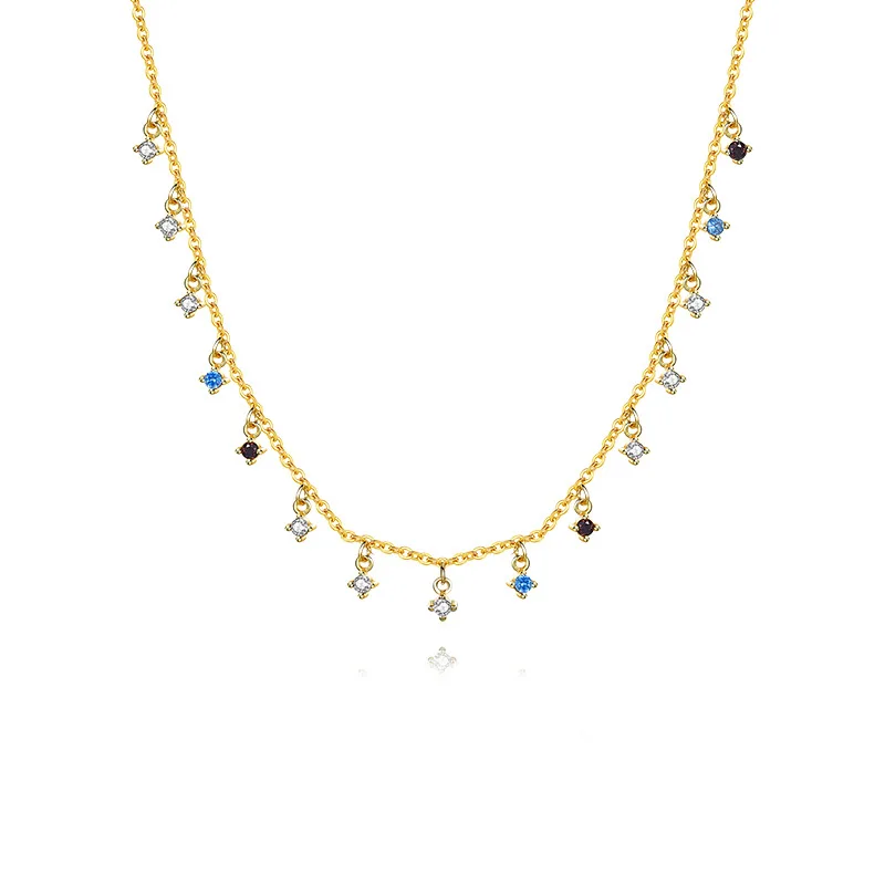 Fashion Light Luxury Geometric Square Tassel Zircon Necklace Clavicle Chain for Women 925 Sterling Silver Jewelry