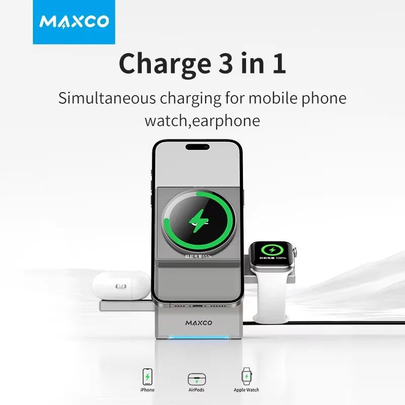 Qi2 Wireless Charger 3 in 1 Automatic Rotating Magnetic Charging Station for iPhone 16 15 14 13 Pro Max Apple Watch 8 9 Airpods