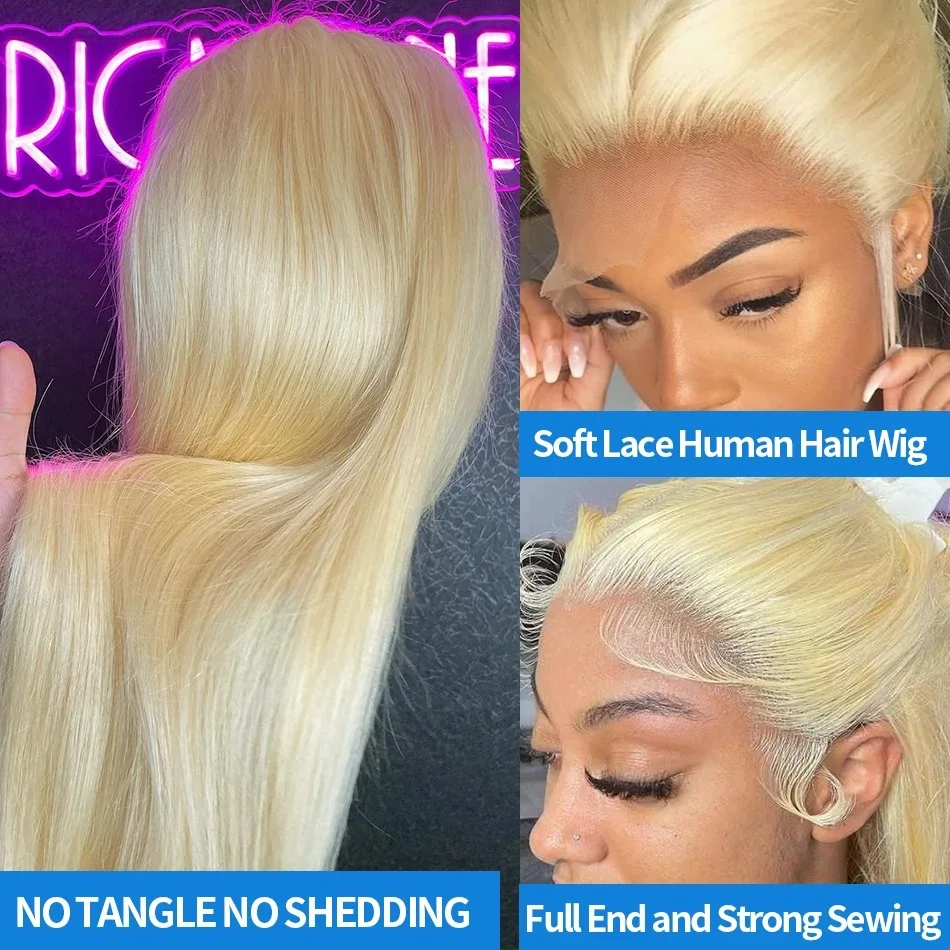 13x6 Blonde Straight Lace Front Wig 13x4 Transparent 613 HD lace human hair wig For Women  ready to wear