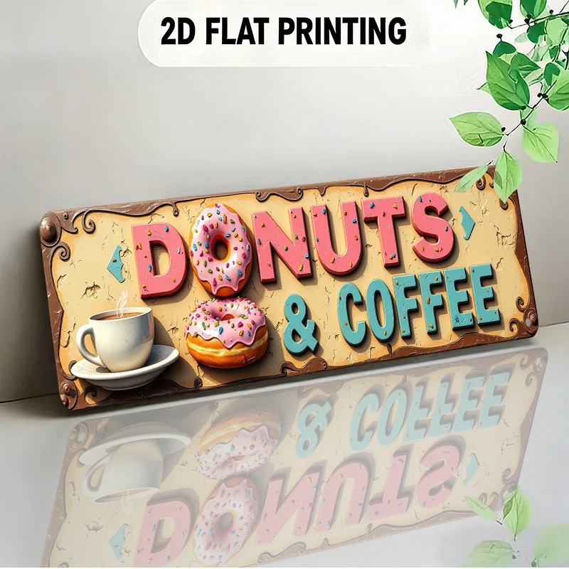 2D Flat Design Signboard European-Style Decorative Item Featuring Donuts Sprinkled Patterns Suitable for Cafes Kitchens