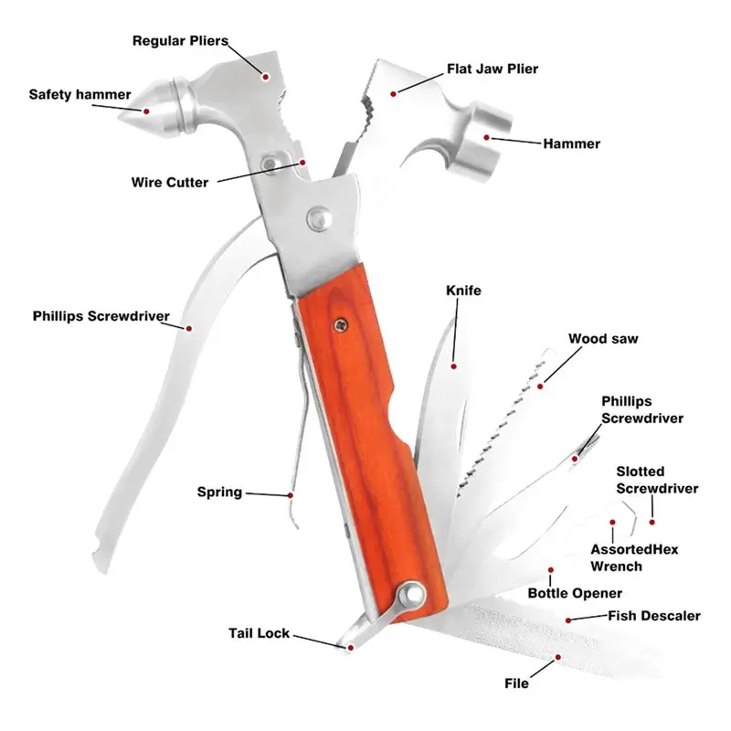 مطرقة سلامة السيارة متعددة الوظائف، أداة متعددة للتخييم في الهواء الطلق، هدية أساسية لإنقاذ الحياة للزوج