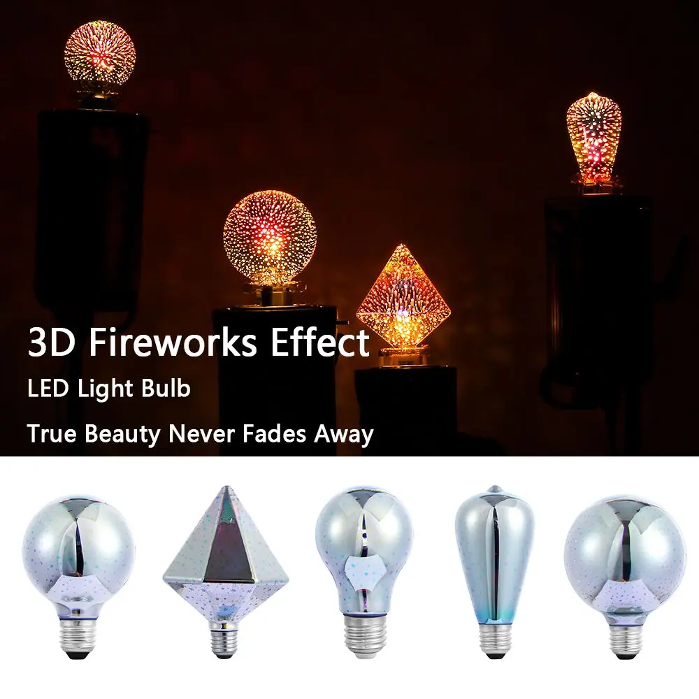A60/ST64/G80/G95 บ้านตกแต่ง Ball light สกรู 3D ดอกไม้ไฟหลอดไฟโคมไฟแก้ว Edison