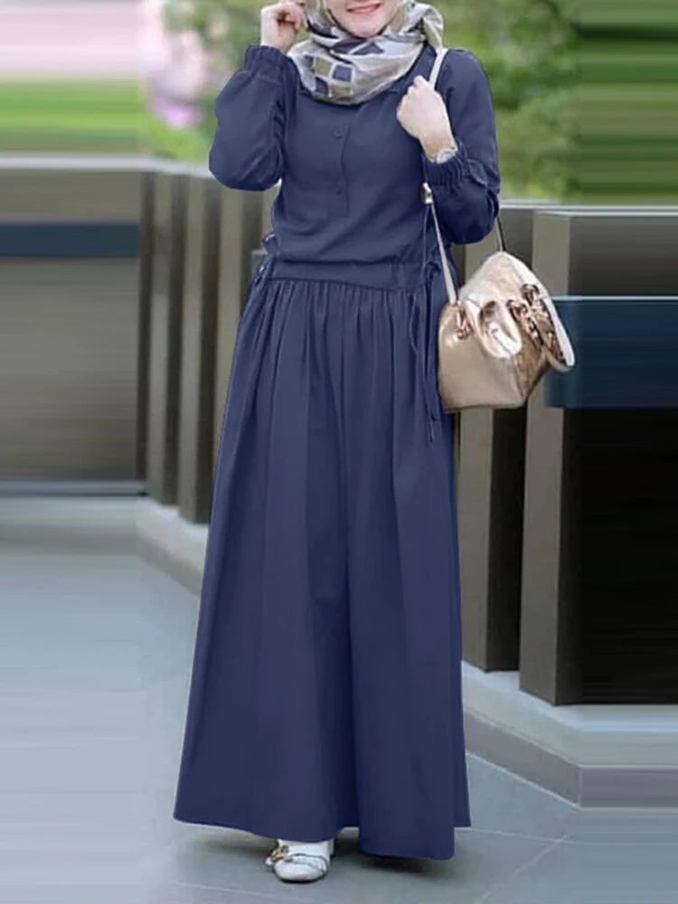 

Autumn Muslim Long Dress 2023 ZANZEA Women Oversize Loose Solid Sundress Casual Long Sleeve Maxi Vestido Turkey Abaya Robe Femme