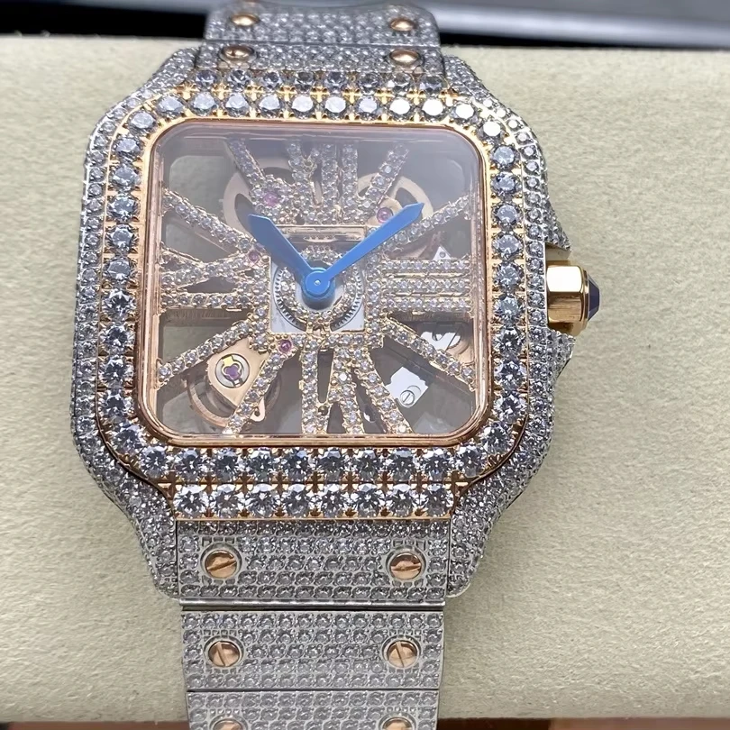 

Luxury Waterproof Crystal Watch 39.8mm TW Factory Quartz Movement Two-tone Gold Starry Sky Diamond Skeleton Watch