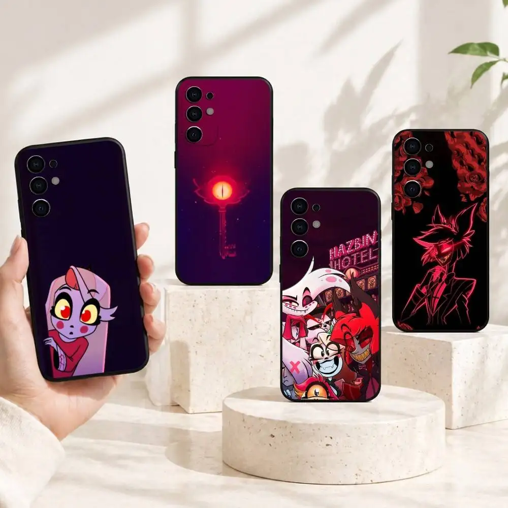C-Cute cartoons Hazbin Hotel Phone Case Black Silicone Soft For Samsung S25,S24,S21,S22,S23,S30,Ultra,S20,Plus,Fe,Lite