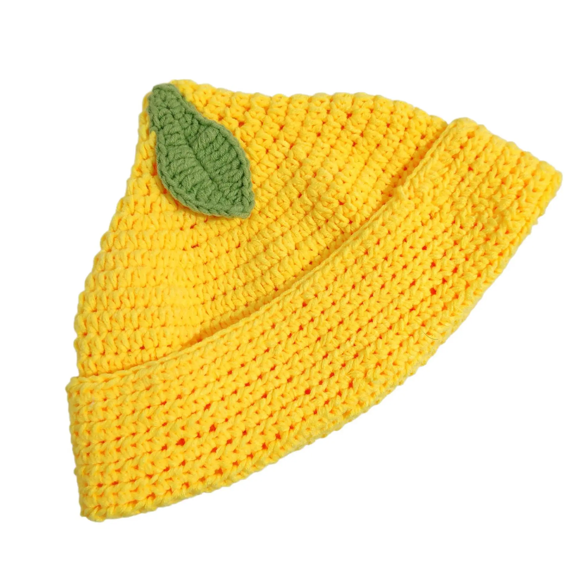 Unisex Handmade Crocheted Hats And Hats With Orange, Lemon, Orangefunny Shapeshollowed Out And Folded Knitted Pullover Hats view 4