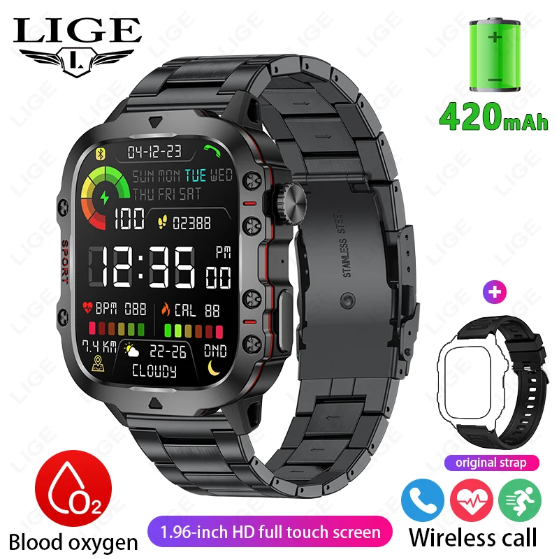 LIGE Smart Watch with AI Voice Assistant and 1.96'' HD Screen