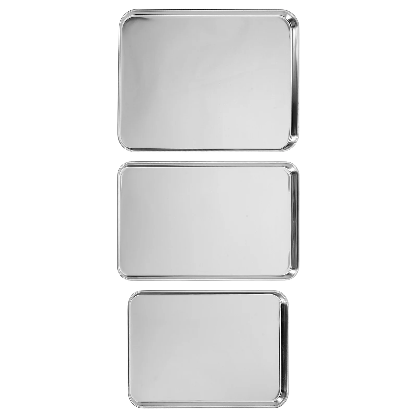 

3Pcs Stainless Steel Rectangular Trays Durable Flat Bottom Polished Large Serving Platters for Grilling Steaming Fish Meat