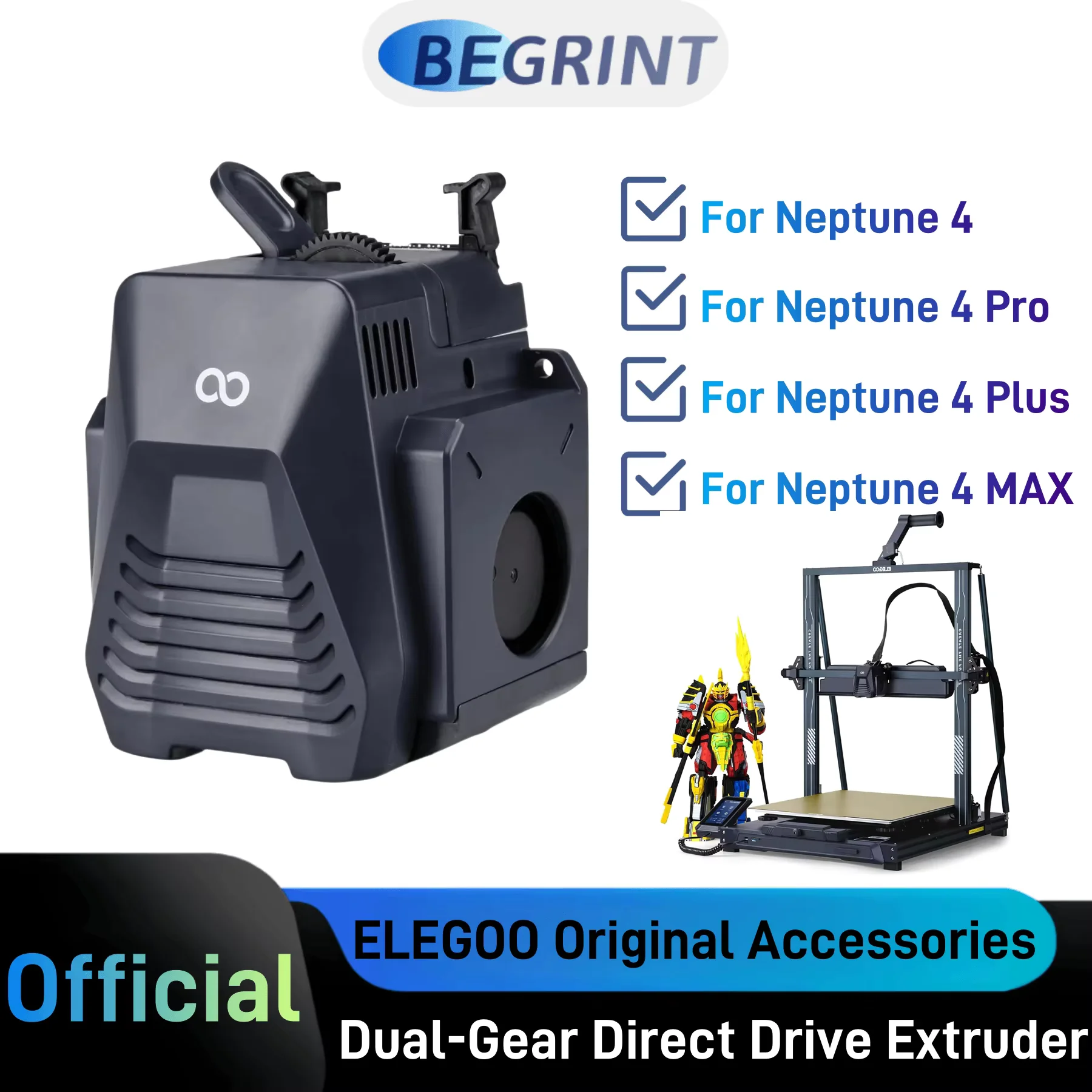

ELEGOO 3D Printer Extruder for Neptune 4/Pro/Plus/Max 3D Printer Fully Assemble Dual-Gear Direct Drive Extruder