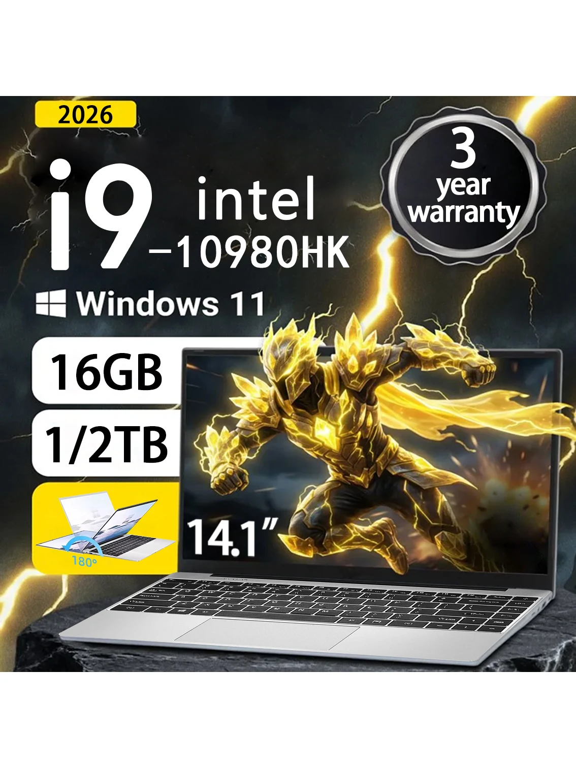 Ultraslanke laptop Intel Core i9-10980HK 14,1 inch 16GB RAM 2TB SSD Draagbare laptops Windows 11 Pro Office Studie Notebook Computer - afbeelding 2