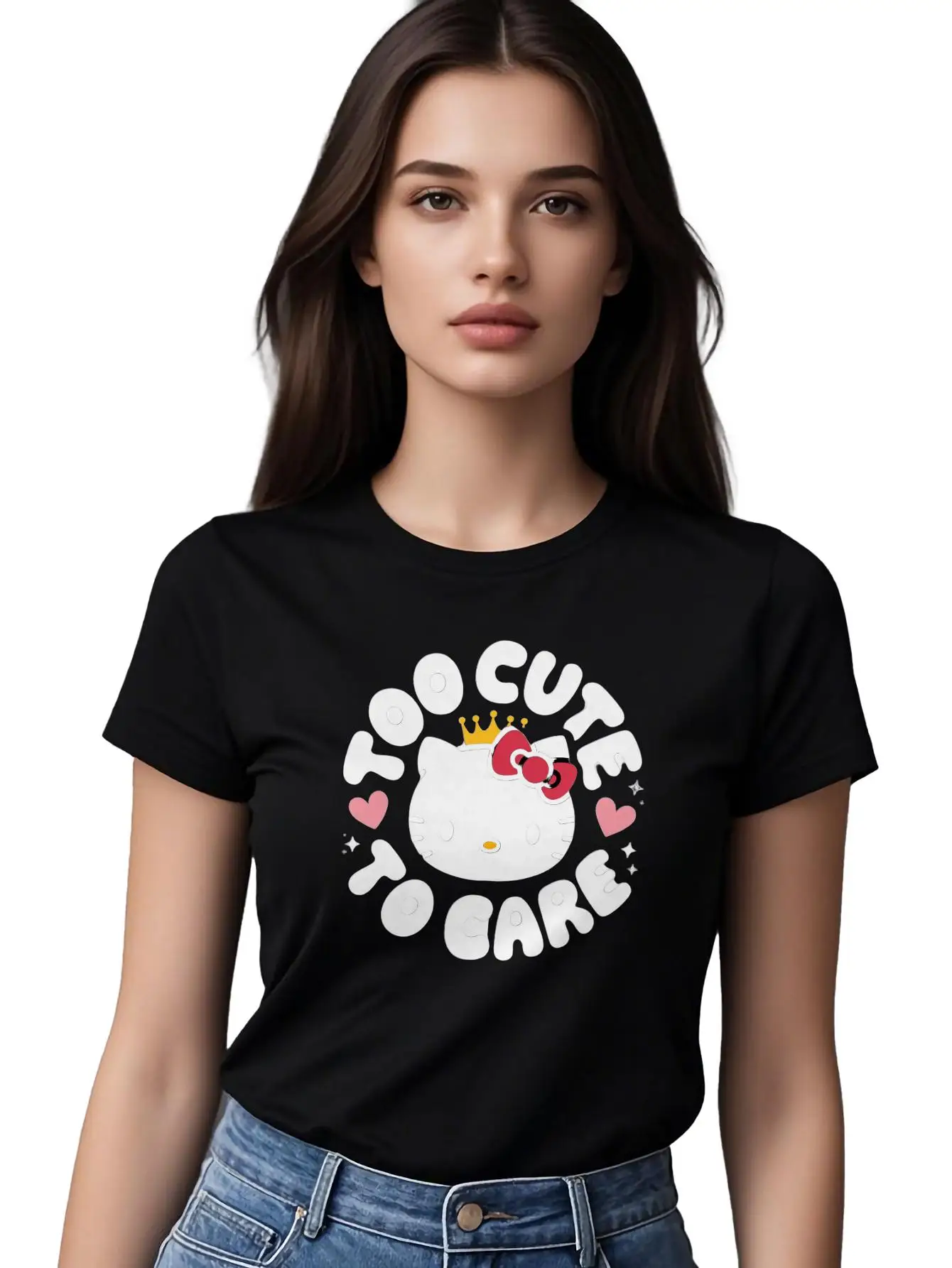 

Lady's Short Sleeve 180g Cotton T-shirt With Art Letter Print Summer Streetwear Ideal For Casual Outdoor