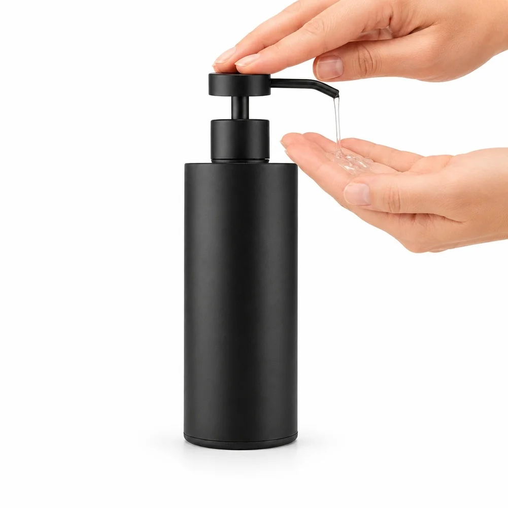 Rust Resistant 304 Stainless Steel Soap Dispenser with Matte Black Shell for Bathroom For Shower Shelf Placement