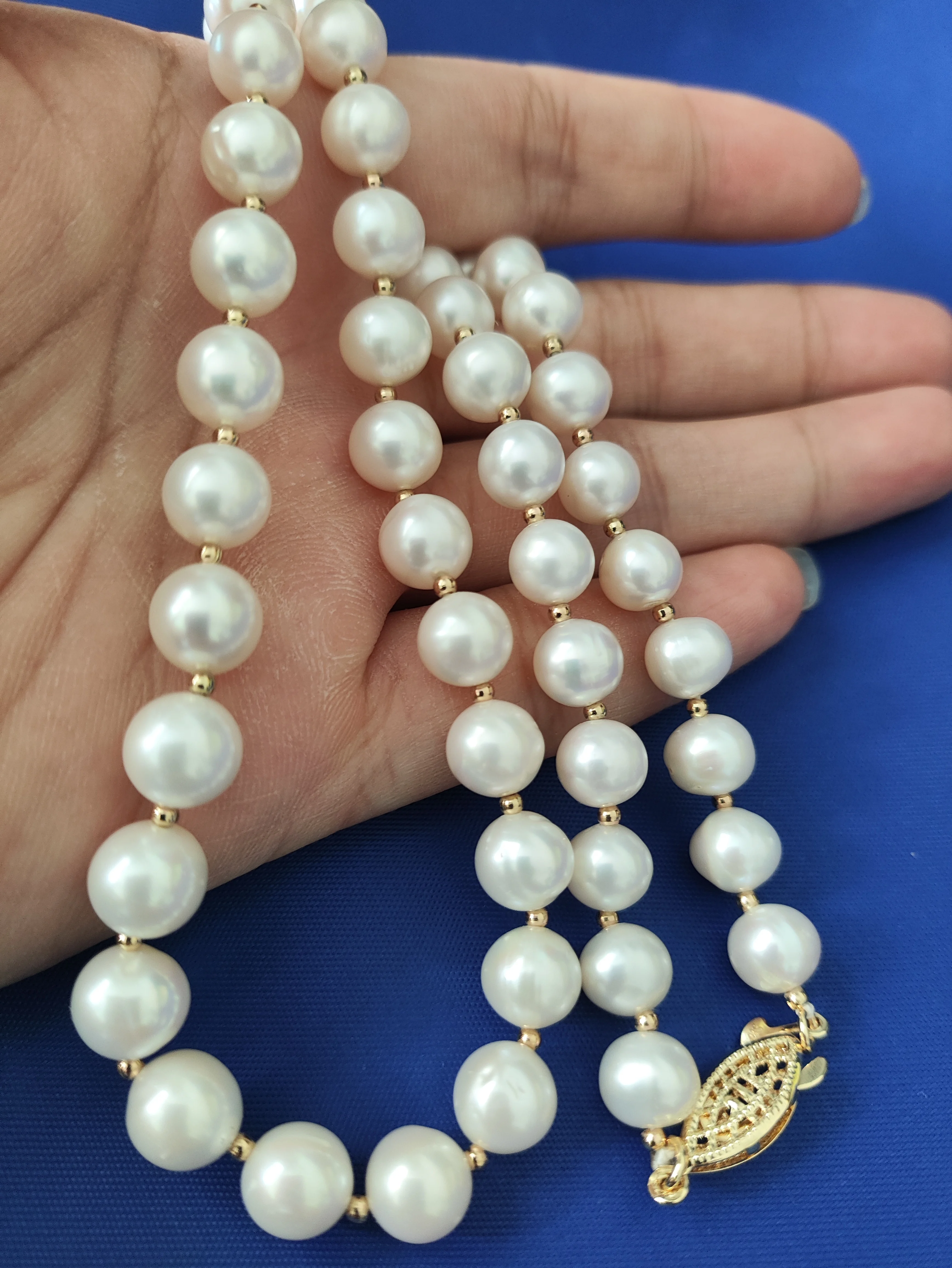 18 -36inch gorgeous AAAAA Japanese Akoya 7-8mm white pearl necklace with 14K gold buckle
