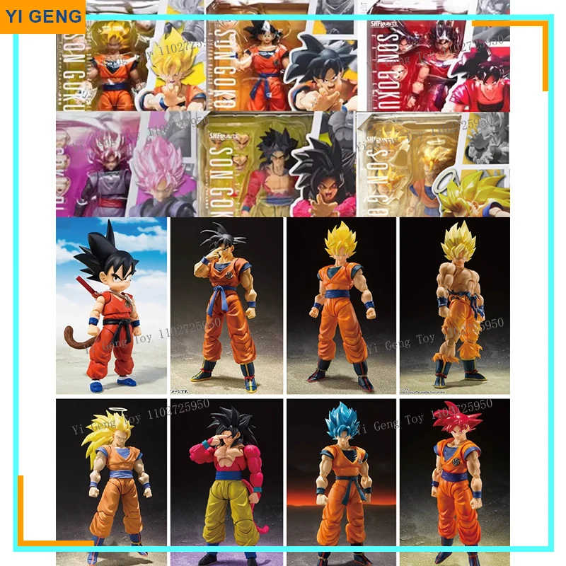 

In Stock Bandai Shf Dragon Ball Son Goku Super Saiyan Goku Blue White Black Red Hair Anime Action Figure Figurine Doll Toy Gifts