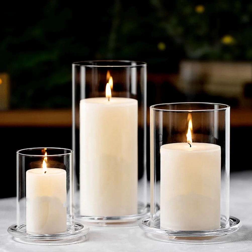 

1pc Glass Candle Cover Windproof Candleholder Tube Shade Open Ended Flame Chimney Tube Cover Replacement