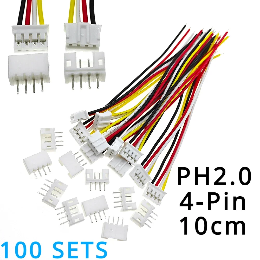 

100 SETS Mini Micro JST 2.0 PH 4-Pin Connector Plug with Wires Cables 100MM 10CM