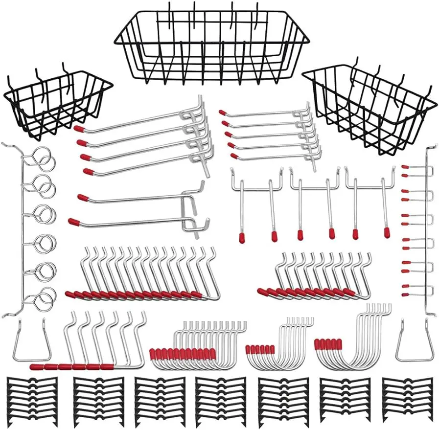 Pegboard Accessories Organizer Kit 120PCS Peg Board Attachment & Peg Board Basket Set for Tools, Metal Hooks for Hanging Storage