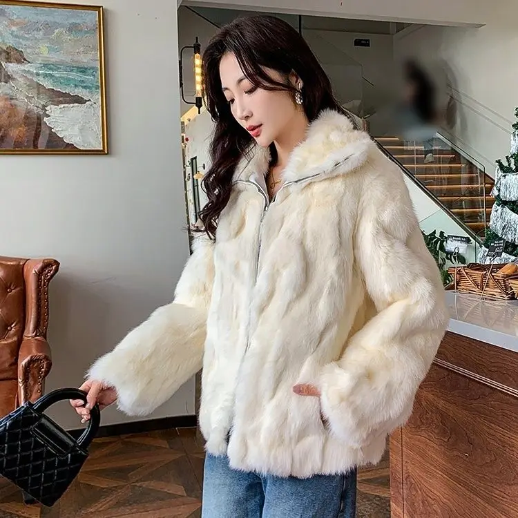 نمط جديد المرأة شتاء دافئ لينة جودة ريال ريكس أرنب معطف ريكس الأرنب الفراء سترة قصيرة كبيرة ريال فوكس الفراء طوق معطف Wh107