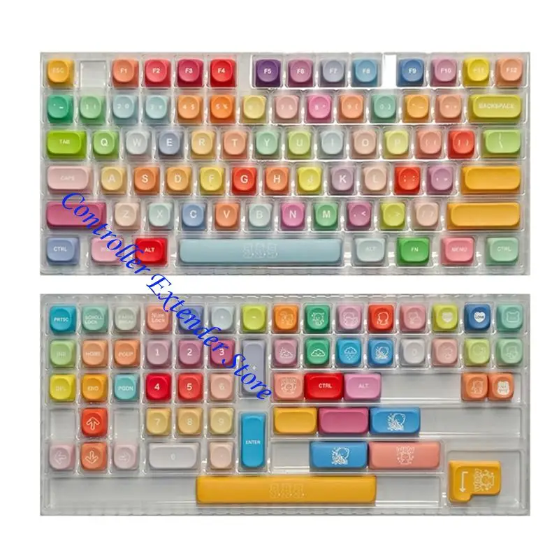 

N84B 132Key Thick PBT Keycap Set Featuring Colorful Pattern Dyes Sublimated Printing For MX Switches Mechanical Keyboards