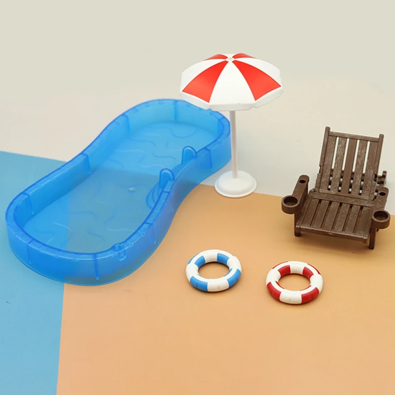 Hot Sale Cute Mini Swimming Decoration Simulation Pool Swimming Ring Beach Chair Set Children Play House Toys Decoration