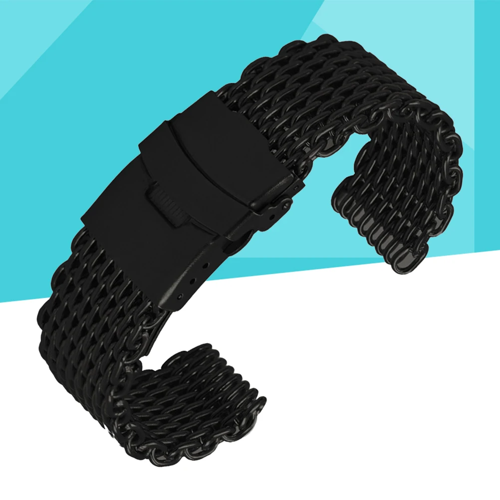

22 Mm Metal Watch Strap Daily Wear Band Stainless Steel Watchbnad Fold Mesh Shark Folding Clasp Elegant