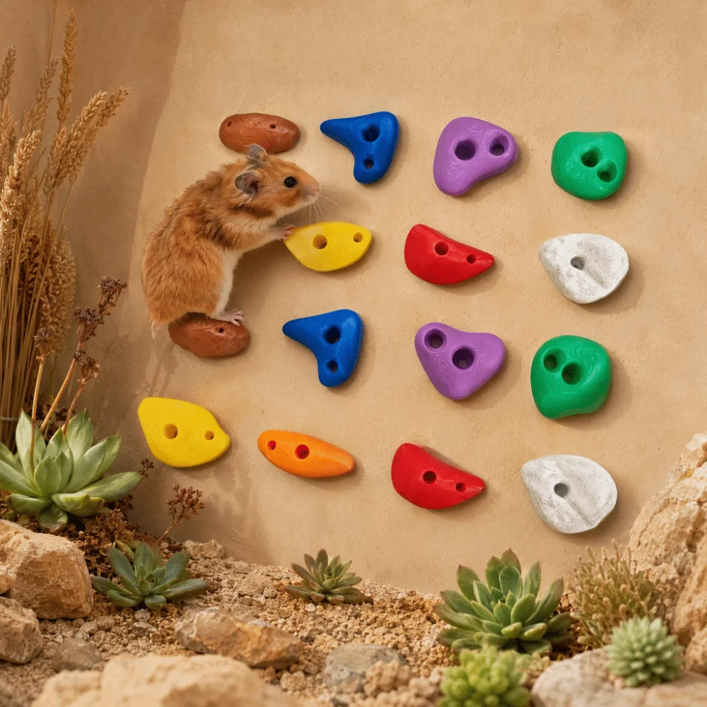 16Pcs Colorful Hamster Climbing Wall Chew Resistant Durable Lizard Climbing Rocks Varied Textures with Traceless Adhesive