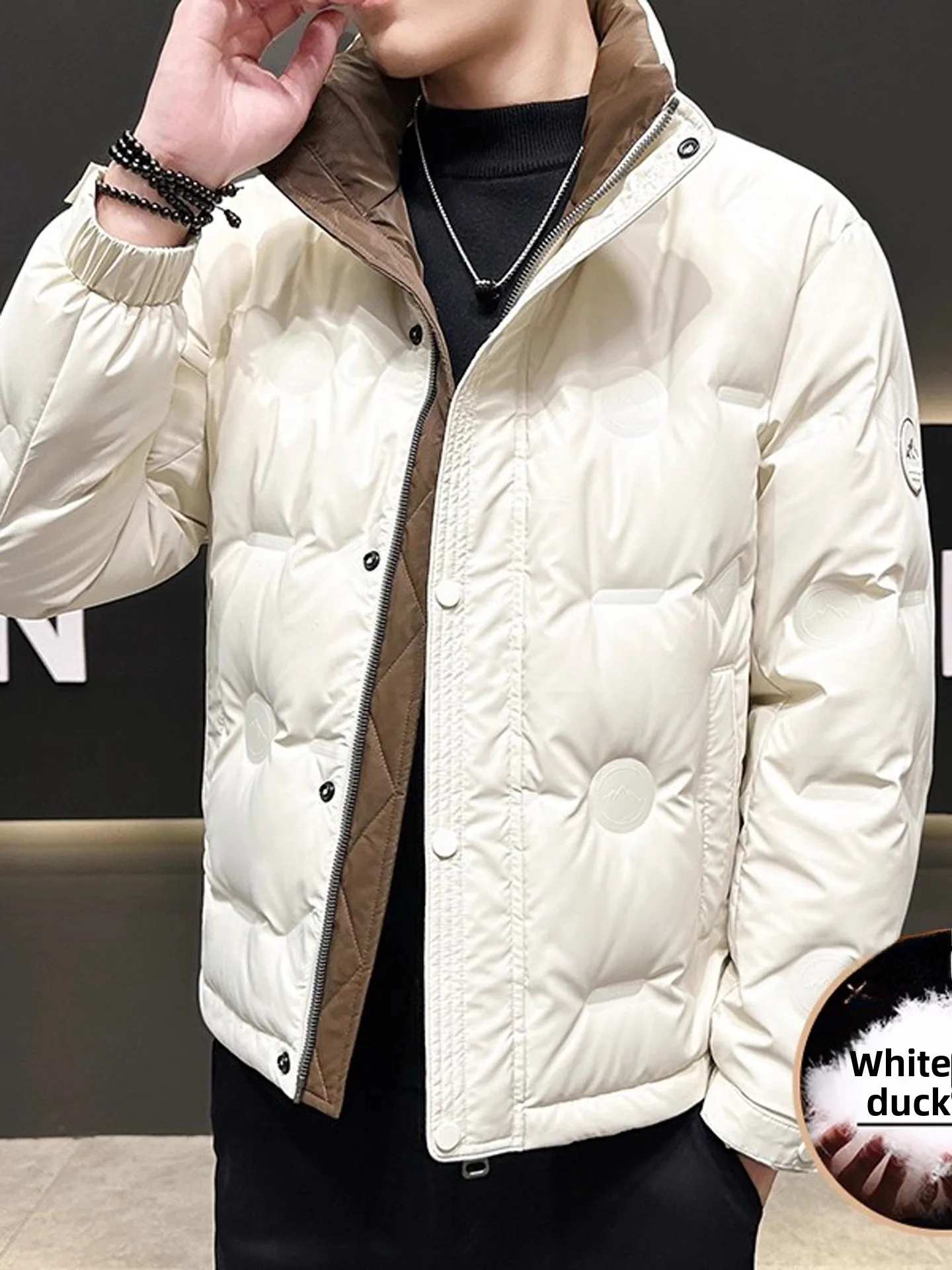 

Winter Men's down Jaet Stand Collar Thiened ort Sle White Du Feather Warmth Outerwear Casual Faion High End