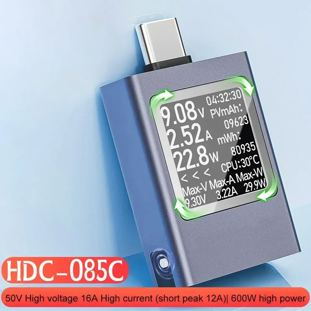 USB C Tester Meter 4.5~50V 0~12A Type-C Voltage Current Tester USB Power Meter Detector Tester Digital Voltmeter Battery Capaci