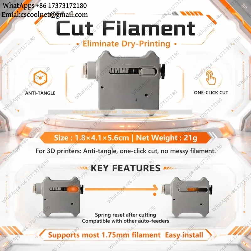 JS03 Automatic Filament Cutter for FDM 3D Printer — Compatible for Bambu Lab / ELEGOO / Anycubic / QIDI, Cuts PLA ABS PETG TPU