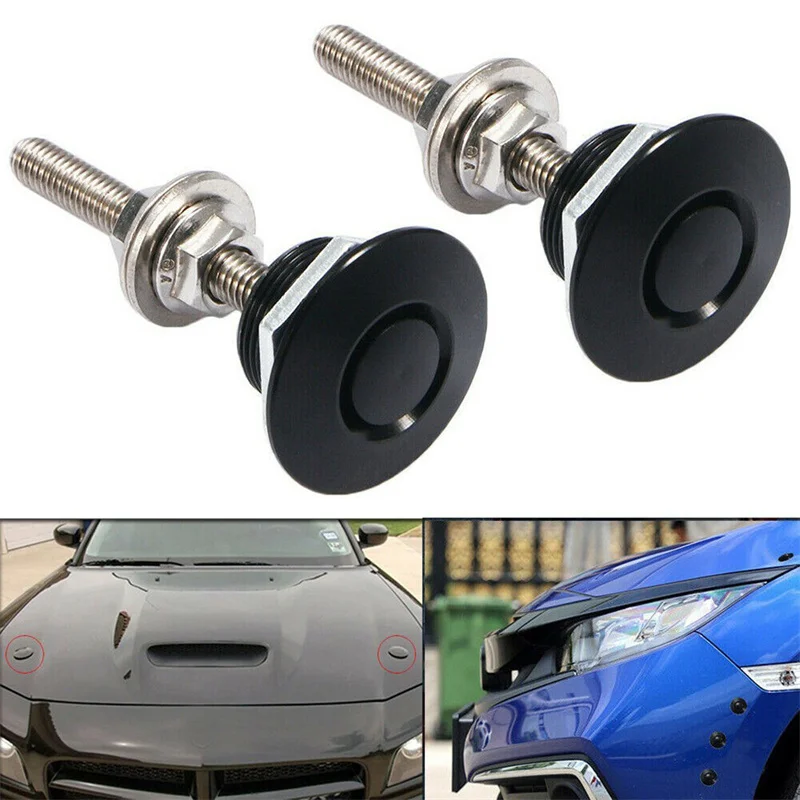 Universal 30mm/25mm Push Button Billet Hood Pins Lock Clip Kit Engine Bonnets Lock Aluminum Car Quick Latch Exterior Parts