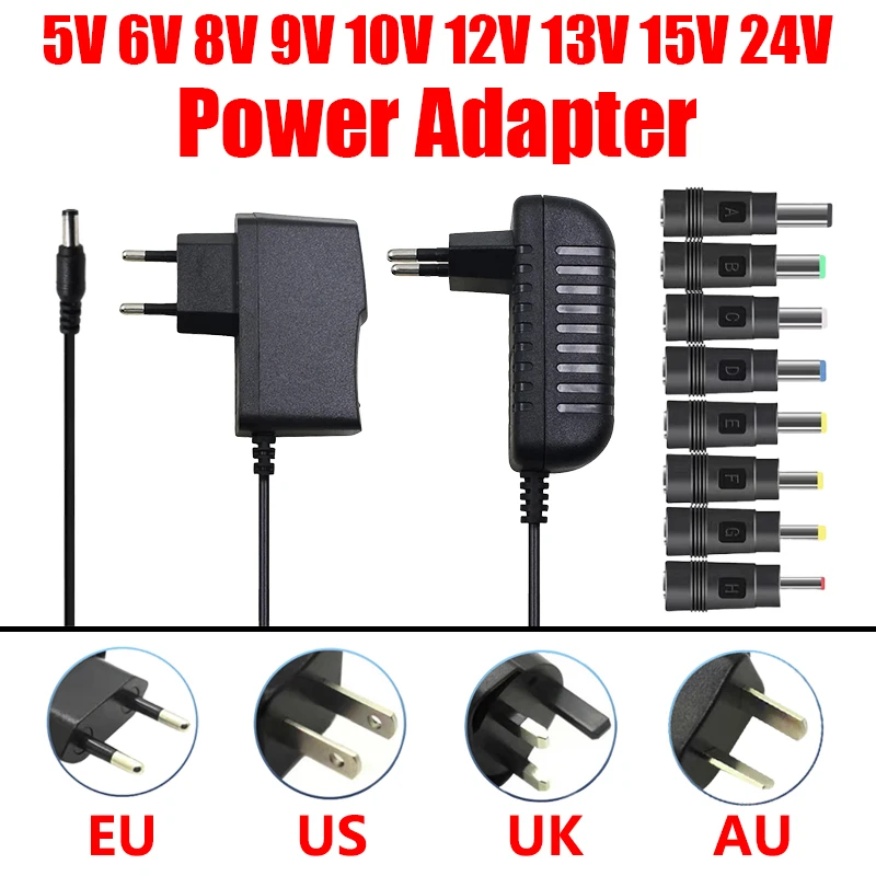 Power Supply 12V 24V AC 220V 110V TO DC 5V 6V 8V 9V 12V 13V 15V 24V Power Supply Adapter Transformer 220V 12V 24V With 8PCS Plug