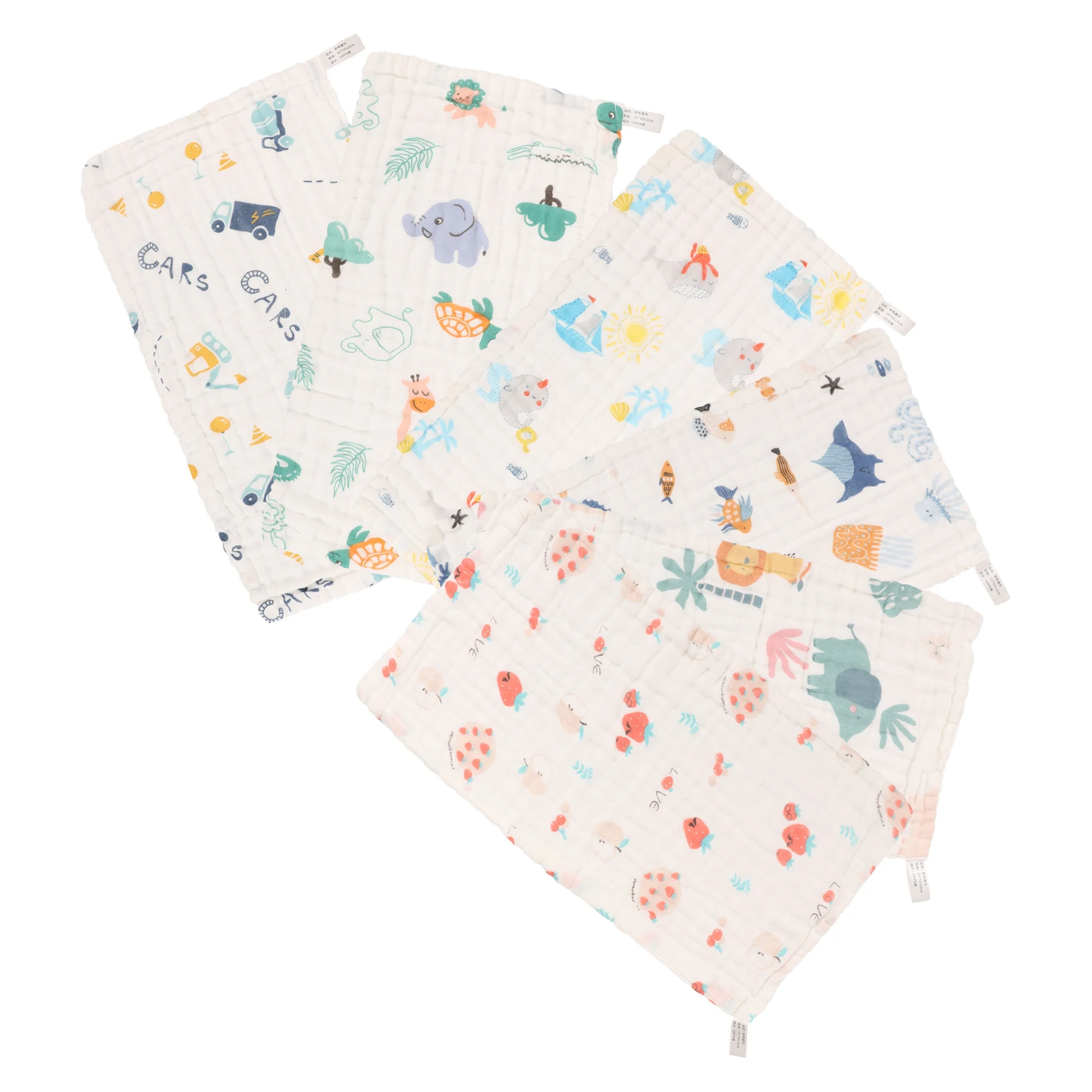 

6pcs Baby Drool Bibs Cotton Washcloths 25x50cm Cartoon Towels Kids Newborn Soft Absorbent Reusable Saliva Bibs Toddler Face
