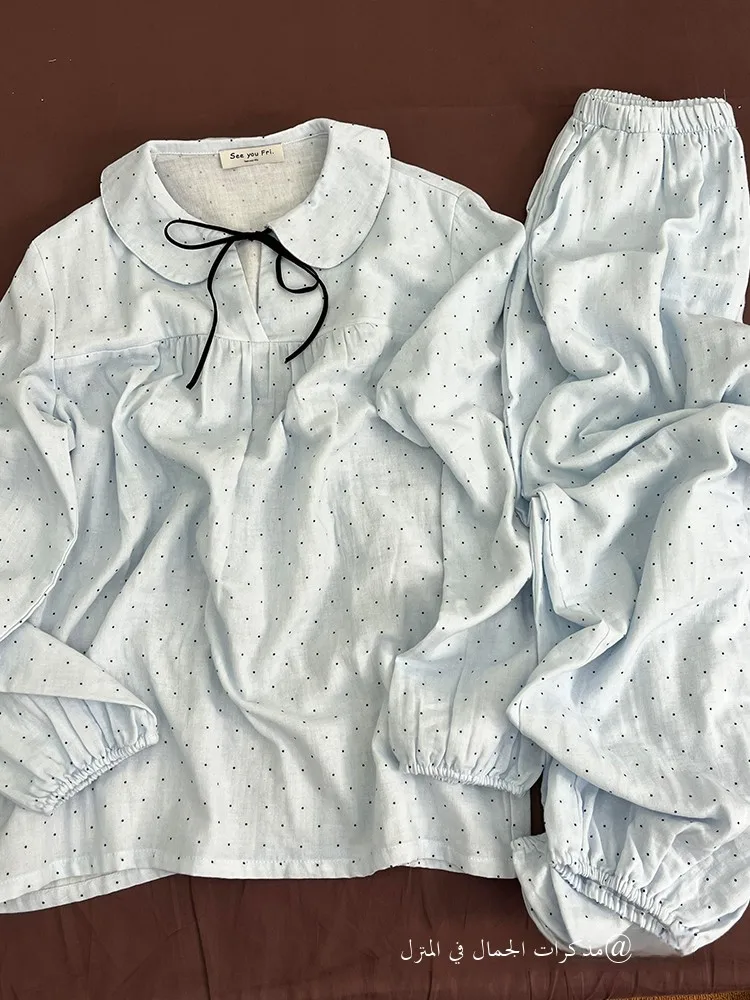 

Sweet Korean Sle Long Sve Spwear Set for Women Spring Autumn Polka Dot Home Clothes Youth Suitable Comfortable Home O...