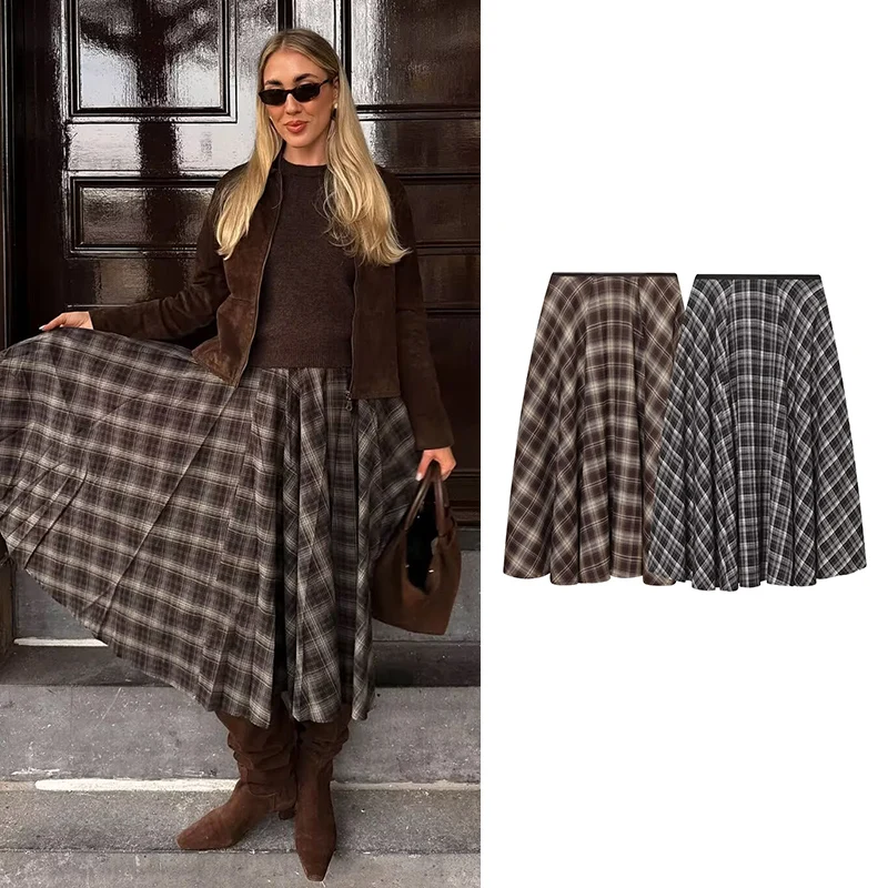 

Британские модные осенние юбки, женские новинки 2025 года, шикарные клетчатые элегантные женские юбки с высокой талией, молодежные удобные юбки для уличных путешествий