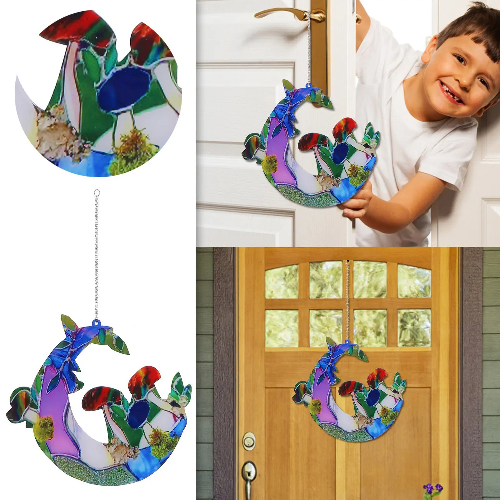 Mushroom Stained Glass Suncatcher Hand Painted Stained Sun Catcher Window Decor Glass Panel Decor for Home Gift