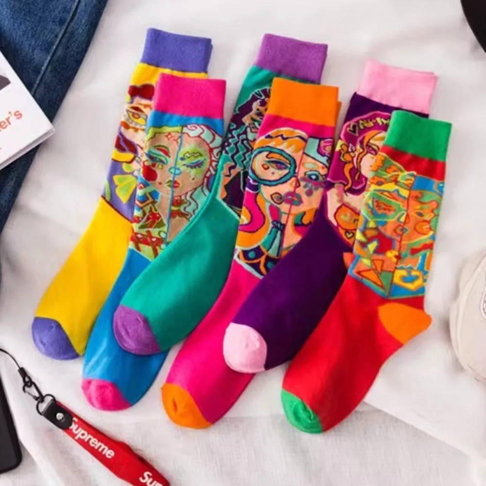 Unikalna konstrukcja Osobowość Środkowa rurka Skarpetki Moda damska Kontrastowy kolor Oddychająca bawełniana skarpeta Harajuku Casual Sock — zdjęcie 7