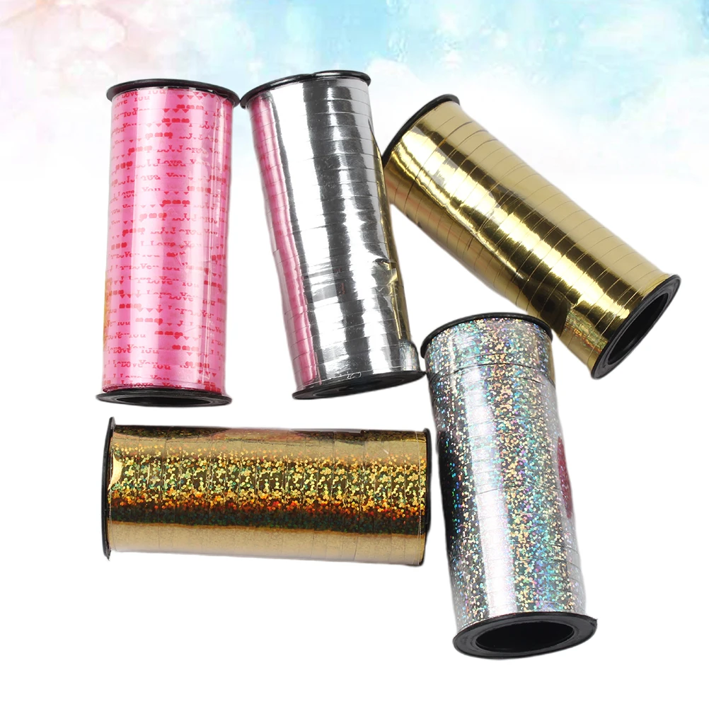 

5 Rolls Shiny Curling Ribbons Gift Wrap Decorative Balloons Plastic Spool Easy Storage Craft Making Wedding Party Christmas