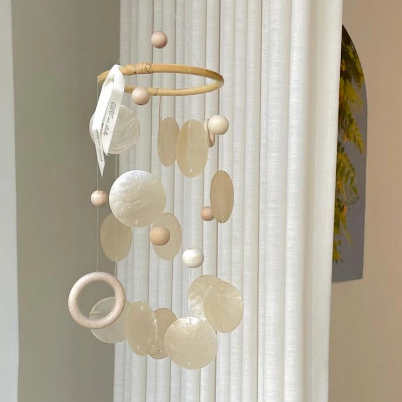 

INS Nordic Style Baby Rattles Handmade Wooden Bead Shell Wind Chimes Kids Room Nursery Hanging Decors Newborn Photography Props