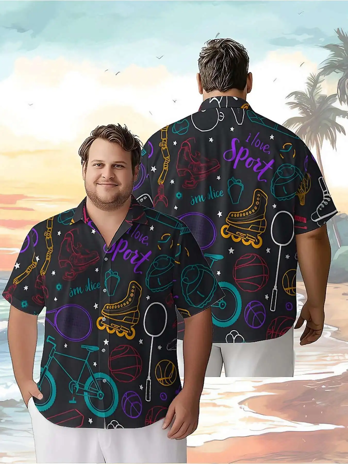 

Men's Plus Size Hawaiian Shirts Colorful Sports Elements pattern,New in Summer Fashion Tops,Hip Hop Rock Streetwear
