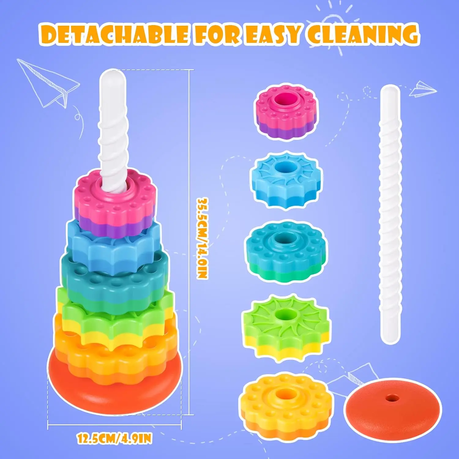 Spinning Stacking Toy for Kids, Rainbow Tower Dual-Color Spinning Wheels Premium Strong BPA-Free ABS Plastic Early Education Fun