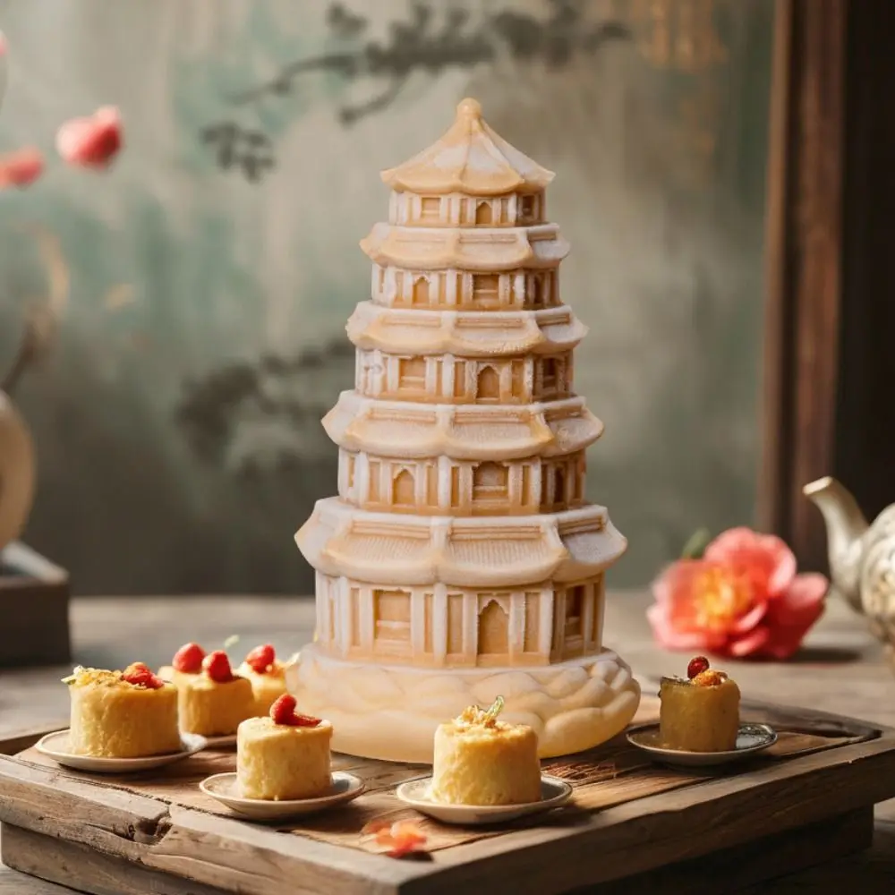 Simulation de moule en silicone de tour de Longhua de style chinois, moule de gâteau de mousse 3D, moule de MSI de pudding doux de ménage pour le dessert de crème glacée