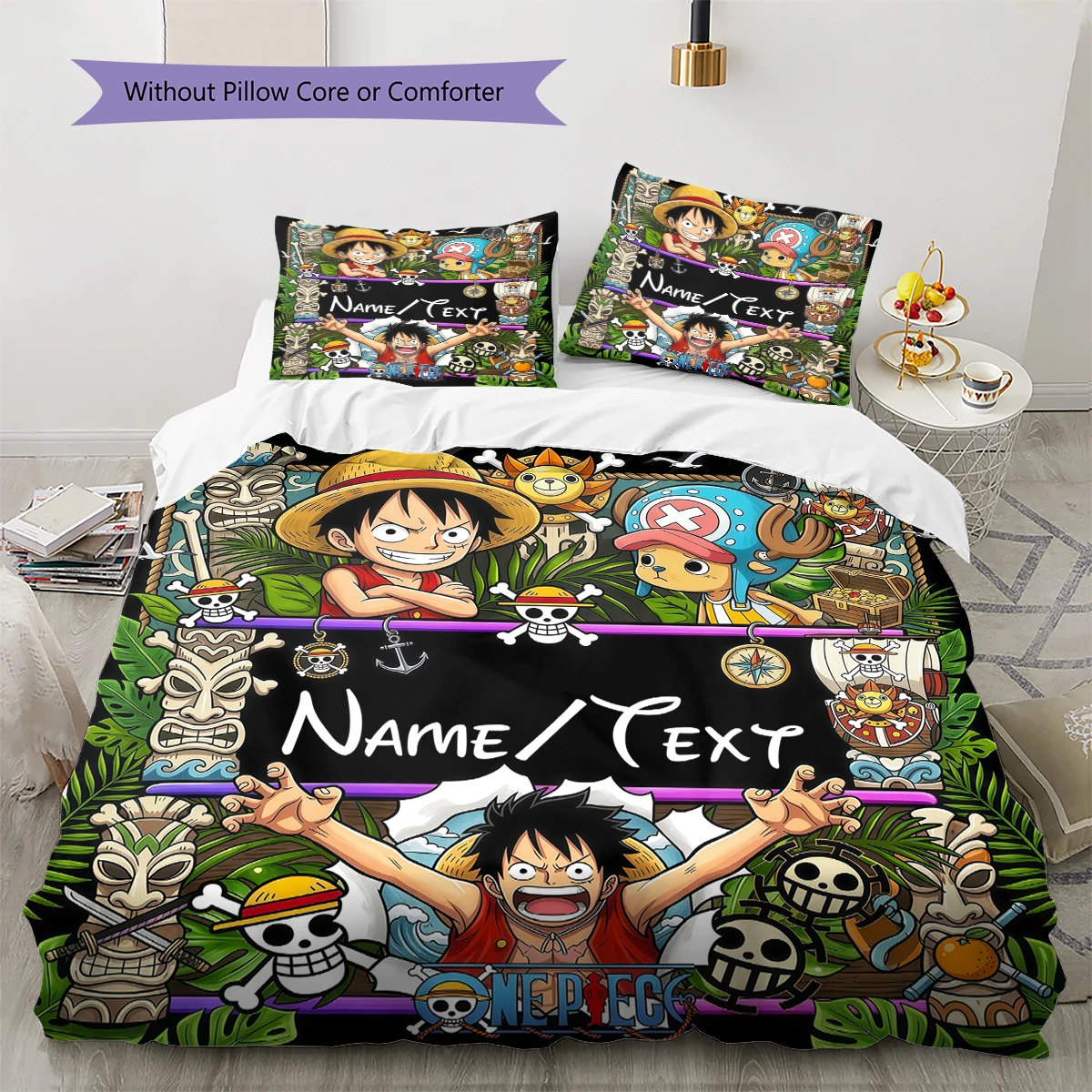 Custom Name One Piece Black Duvet Cover, Comfortable Soft, Sizes Available Print (1 Duvet+2 Pillowcases No Core), Sizes -HE73