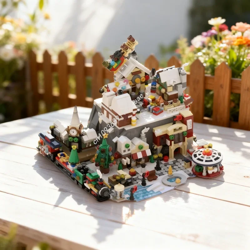 

1533 детали MOC: Зимнее сказочное деревня-конструктор, сезонная модель, креативная идея, рождественский подарок, развивающая игрушка для детей на день рождения