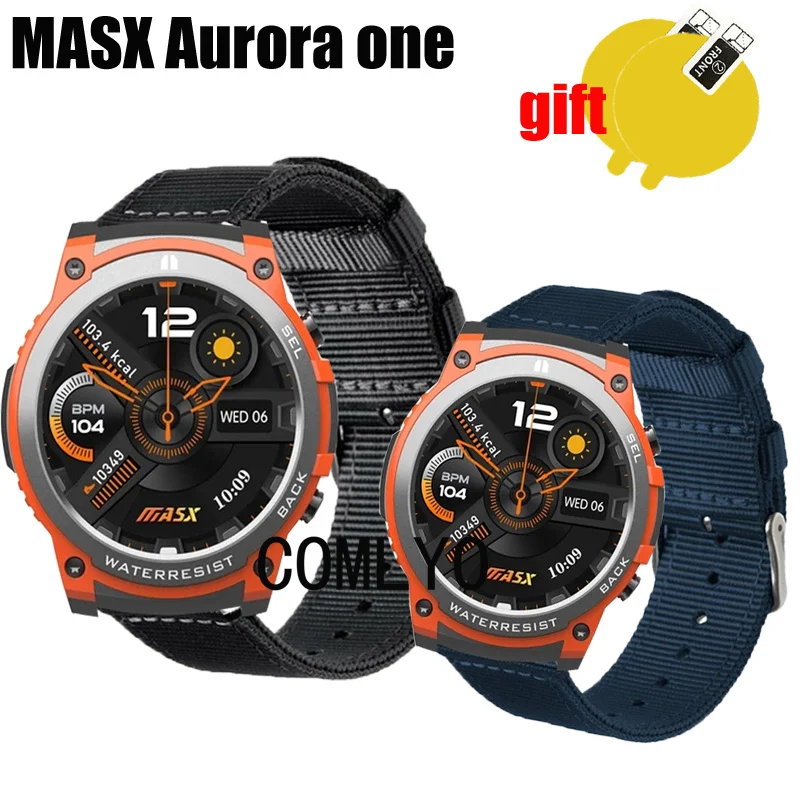 3in1 Wristband for MASX Aurora one Strap Smart watch Band Nylon Canva Belt Screen Protector