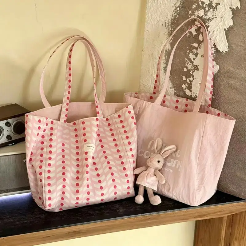 1PC Reversible Wave Pattern Canvas Tote Bag, Large Capacity Shoulder Purse For Women, Casual Lazy Style Handbag For Work Commute