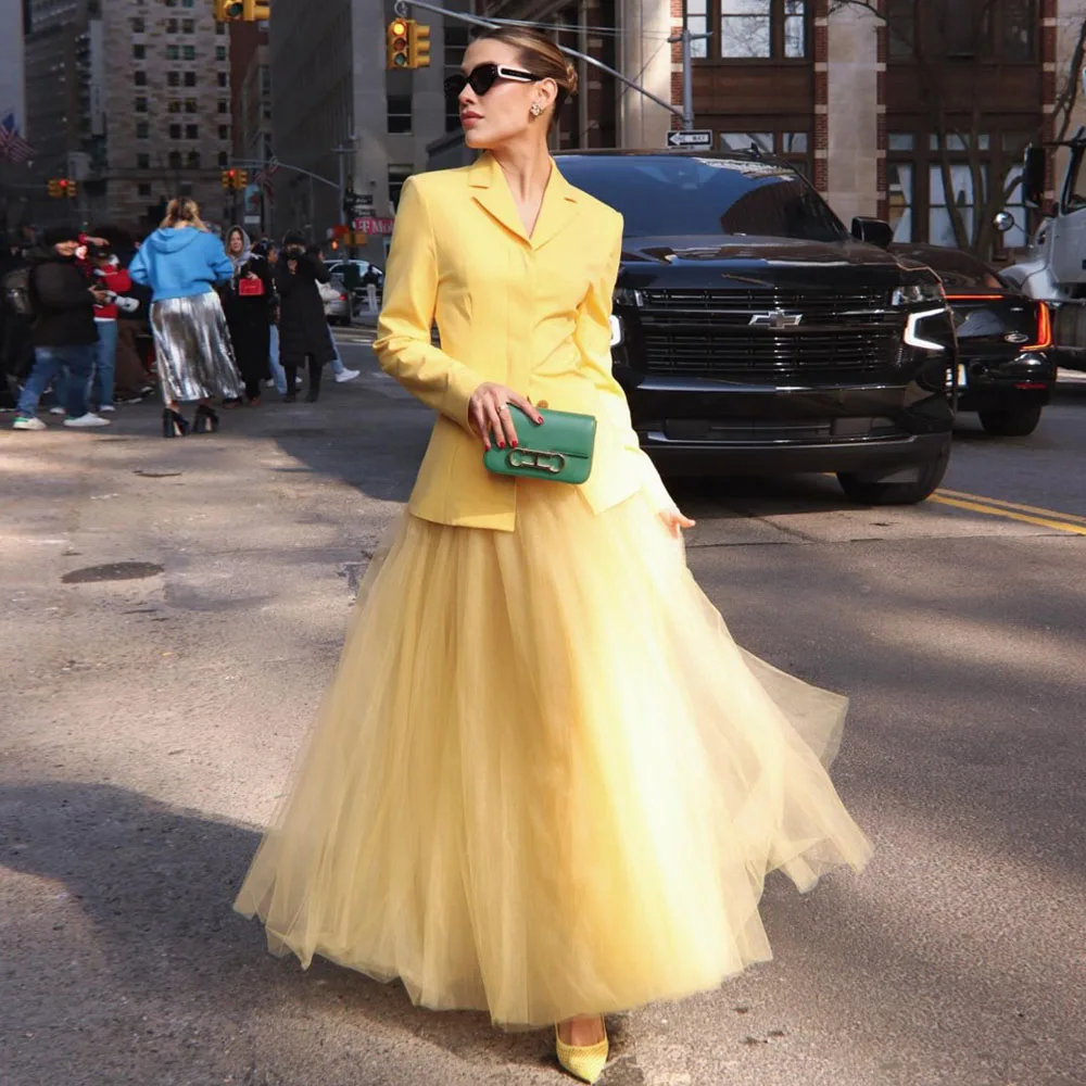 HOBBY  Elastic Waist  Light Yellow Tulle Skirt Ankle Length Long Women Clothing Free Shipping Women Clothing Ever Pretty