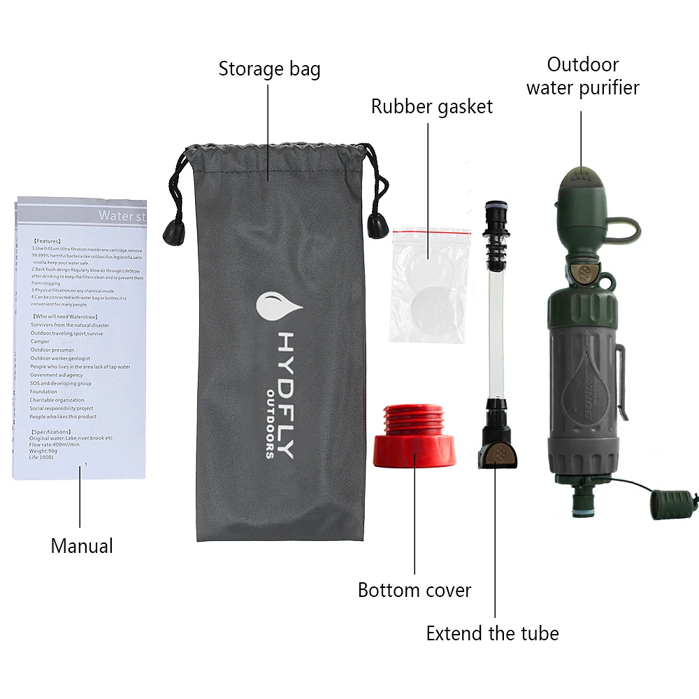 Multiple Fuction Water Purifier Portable Water Filter Straw Drinking Water Filtration Purifier for Outdoor Survival Emergency