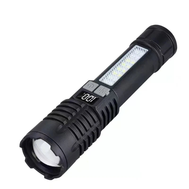 Strong Light Warning Flashlight Household Outdoor Lighting Rechargeable Digital Display Red Blue White Multi-level Side Light